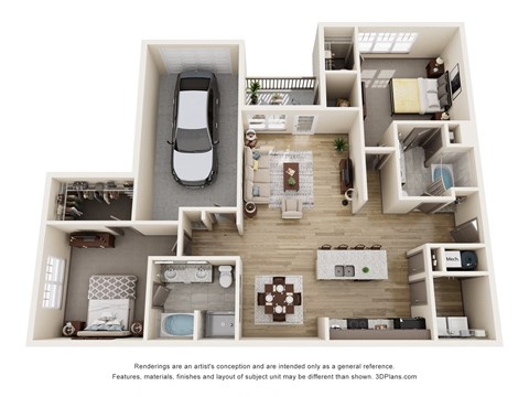 Floor plan for 2 beds, 2 baths, 1276 sqft